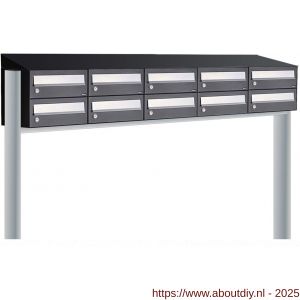 Allux Hive set postkast staal verzinkt gepoedercoat 5-breed 2-hoog met dak op statief zwart - A11201567 - afbeelding 1