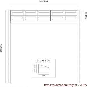 Allux Hive set postkast staal verzinkt gepoedercoat 5-breed 2-hoog op statief zwart - A11201568 - afbeelding 2