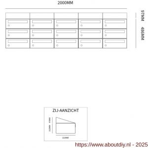 Allux Hive set postkast staal verzinkt gepoedercoat 5-breed 3-hoog met dak zwart - A11201570 - afbeelding 2