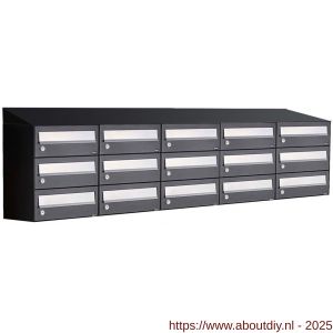 Allux Hive set postkast staal verzinkt gepoedercoat 5-breed 3-hoog met dak zwart - A11201570 - afbeelding 1