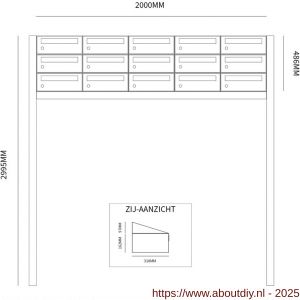 Allux Hive set postkast staal verzinkt gepoedercoat 5-breed 3-hoog op statief zwart - A11201572 - afbeelding 2