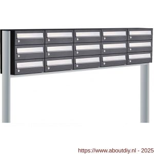 Allux Hive set postkast staal verzinkt gepoedercoat 5-breed 3-hoog op statief zwart - A11201572 - afbeelding 1