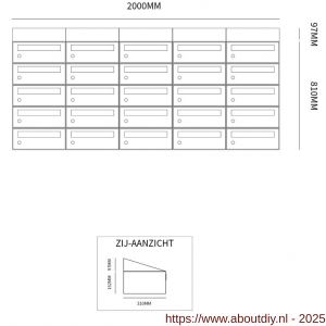 Allux Hive set postkast staal verzinkt gepoedercoat 5-breed 5-hoog met dak zwart - A11201578 - afbeelding 2