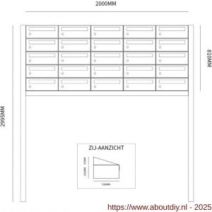 Allux Hive set postkast staal verzinkt gepoedercoat 5-breed 5-hoog op statief antraciet - A11201436 - afbeelding 2