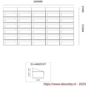 Allux Hive set postkast staal verzinkt gepoedercoat 5-breed 6-hoog met dak antraciet - A11201438 - afbeelding 2