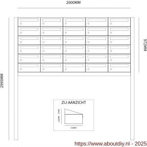 Allux Hive set postkast staal verzinkt gepoedercoat 5-breed 6-hoog op statief antraciet - A11201440 - afbeelding 2