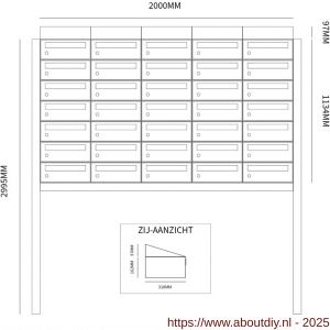 Allux Hive set postkast staal verzinkt gepoedercoat 5-breed 7-hoog met dak op statief zwart - A11201587 - afbeelding 2