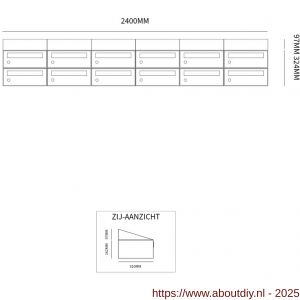 Allux Hive set postkast staal verzinkt gepoedercoat 6-breed 2-hoog met dak antraciet - A11201446 - afbeelding 2