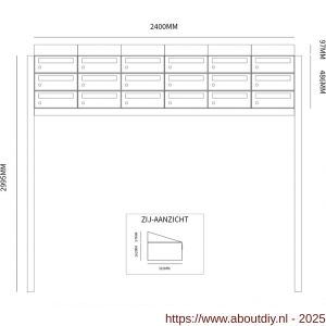 Allux Hive set postkast staal verzinkt gepoedercoat 6-breed 3-hoog met dak op statief zwart - A11201595 - afbeelding 2