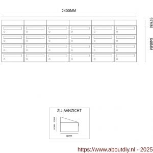 Allux Hive set postkast staal verzinkt gepoedercoat 6-breed 4-hoog met dak zwart - A11201598 - afbeelding 2