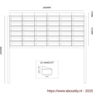Allux Hive set postkast staal verzinkt gepoedercoat 6-breed 6-hoog met dak op statief antraciet - A11201463 - afbeelding 2