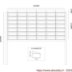 Allux Hive set postkast staal verzinkt gepoedercoat 6-breed 7-hoog met dak op statief antraciet - A11201467 - afbeelding 2