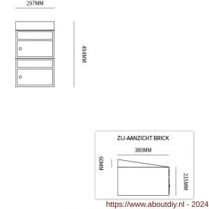 Allux Brickset postkast staal verzinkt gepoedercoat 2-hoog met dak antraciet - A11201242 - afbeelding 2
