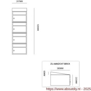 Allux Brickset postkast staal verzinkt gepoedercoat 4-hoog met dak antraciet - A11201246 - afbeelding 2