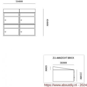 Allux Brickset postkast staal verzinkt gepoedercoat 2-breed 2-hoog met dak antraciet - A11201250 - afbeelding 2