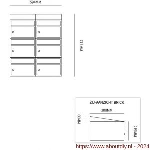 Allux Brickset postkast staal verzinkt gepoedercoat 2-breed 3-hoog met dak antraciet - A11201252 - afbeelding 2