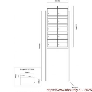 Allux Brickset postkast staal verzinkt gepoedercoat 2-breed 5-hoog met dak op statief antraciet - A11201257 - afbeelding 2