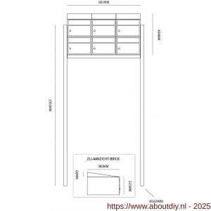 Allux Brickset postkast staal verzinkt gepoedercoat 3-breed 2-hoog met dak op statief antraciet - A11201259 - afbeelding 2