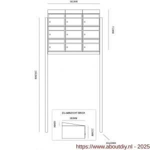 Allux Brickset postkast staal verzinkt gepoedercoat 3-breed 3-hoog met dak op statief antraciet - A11201261 - afbeelding 2