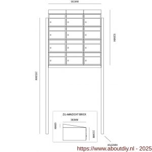 Allux Brickset postkast staal verzinkt gepoedercoat 3-breed 4-hoog met dak op statief antraciet - A11201263 - afbeelding 2