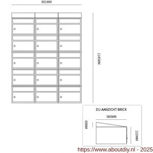 Allux Brickset postkast staal verzinkt gepoedercoat 3-breed 5-hoog met dak antraciet - A11201264 - afbeelding 2