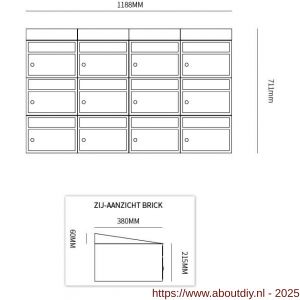 Allux Brickset postkast staal verzinkt gepoedercoat 4-breed 3-hoog met dak antraciet - A11201269 - afbeelding 2