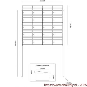 Allux Brickset postkast staal verzinkt gepoedercoat 4-breed 5-hoog met dak op statief antraciet - A11201274 - afbeelding 2