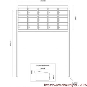 Allux Brickset postkast staal verzinkt gepoedercoat 5-breed 3-hoog met dak op statief antraciet - A11201278 - afbeelding 2