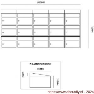 Allux Brickset postkast staal verzinkt gepoedercoat 5-breed 3-hoog met dak antraciet - A11201277 - afbeelding 2
