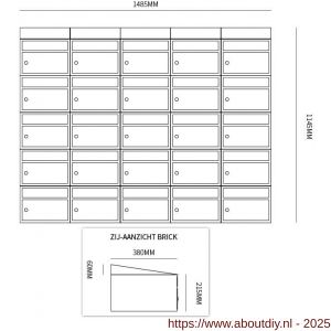 Allux Brickset postkast staal verzinkt gepoedercoat 5-breed 5-hoog met dak antraciet - A11201281 - afbeelding 2