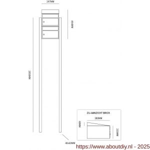 Allux Brickset postkast staal verzinkt gepoedercoat 2-hoog met dak op statief zwart - A11201285 - afbeelding 2