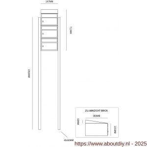 Allux Brickset postkast staal verzinkt gepoedercoat 3-hoog met dak op statief zwart - A11201287 - afbeelding 2