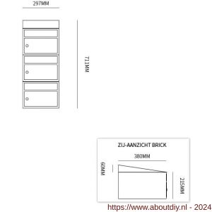Allux Brickset postkast staal verzinkt gepoedercoat 3-hoog met dak zwart - A11201286 - afbeelding 2