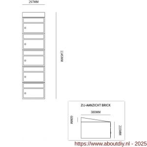 Allux Brickset postkast staal verzinkt gepoedercoat 5-hoog met dak zwart - A11201290 - afbeelding 2