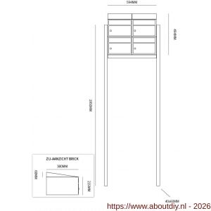 Allux Brickset postkast staal verzinkt gepoedercoat 2-breed 2-hoog met dak op statief zwart - A11201293 - afbeelding 2