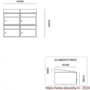 Allux Brickset postkast staal verzinkt gepoedercoat 2-breed 2-hoog met dak zwart - A11201292 - afbeelding 2