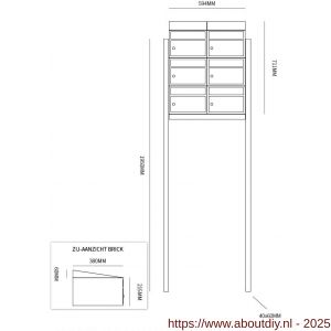 Allux Brickset postkast staal verzinkt gepoedercoat 2-breed 3-hoog met dak op statief zwart - A11201295 - afbeelding 2