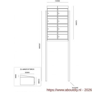 Allux Brickset postkast staal verzinkt gepoedercoat 2-breed 4-hoog met dak op statief zwart - A11201297 - afbeelding 2