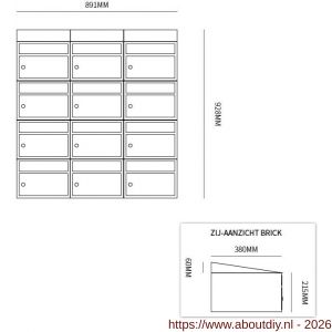 Allux Brickset postkast staal verzinkt gepoedercoat 3-breed 4-hoog met dak zwart - A11201304 - afbeelding 2