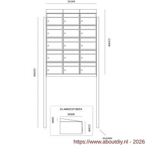 Allux Brickset postkast staal verzinkt gepoedercoat 3-breed 5-hoog met dak op statief zwart - A11201307 - afbeelding 2