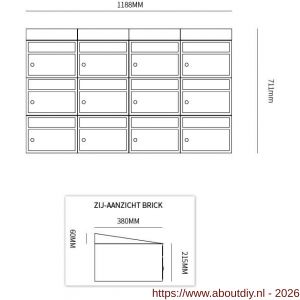Allux Brickset postkast staal verzinkt gepoedercoat 4-breed 3-hoog met dak zwart - A11201310 - afbeelding 2