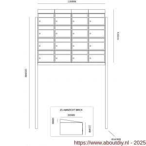Allux Brickset postkast staal verzinkt gepoedercoat 4-breed 4-hoog met dak op statief zwart - A11201313 - afbeelding 2
