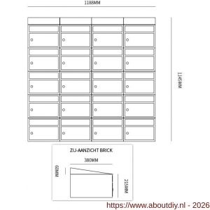 Allux Brickset postkast staal verzinkt gepoedercoat 4-breed 5-hoog met dak zwart - A11201314 - afbeelding 2