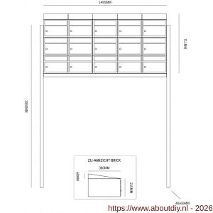Allux Brickset postkast staal verzinkt gepoedercoat 5-breed 3-hoog met dak op statief zwart - A11201319 - afbeelding 2
