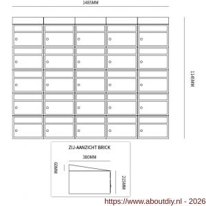 Allux Brickset postkast staal verzinkt gepoedercoat 5-breed 5-hoog met dak zwart - A11201322 - afbeelding 2