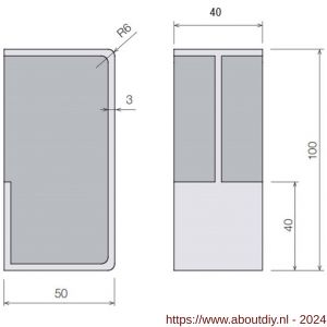 Didheya schuifdeurkom vierkant 40 mm deur RVS inox - A11200651 - afbeelding 2