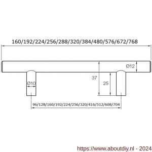 Didheya T-model meubelgreep T-10 608 mm inox - A11201104 - afbeelding 2