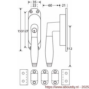 Wallebroek Mi Satori 00.5717.90 krukespagnolet rechts Bonton afsluitbaar messing gepolijst ongelakt-bubinga - A25000394 - afbeelding 2
