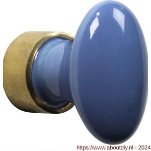 Wallebroek Merigous 80.8168.90 meubelknop porselein Ovaal 33 mm messing gepolijst ongelakt-blauw - A25006051 - afbeelding 1