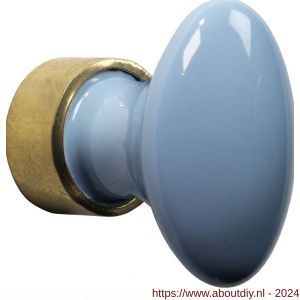 Wallebroek Merigous 80.8216.90 meubelknop porselein Ovaal 33 mm messing gepolijst ongelakt-lichtblauw - A25006063 - afbeelding 1